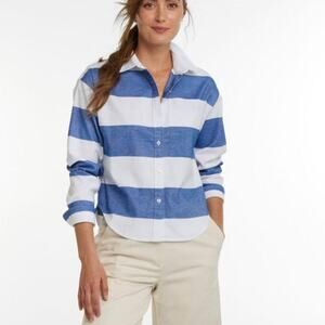 LL Bean Signature Boyfriend Blue & White Striped Oxford Shirt